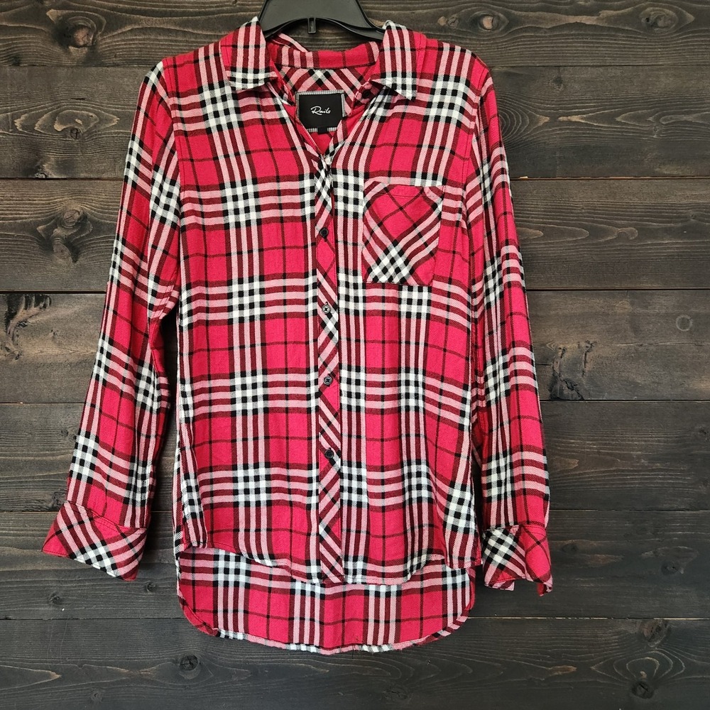 Rails Hunter Plaid Button Down Shirt Red Black White Rayon Flannel XS